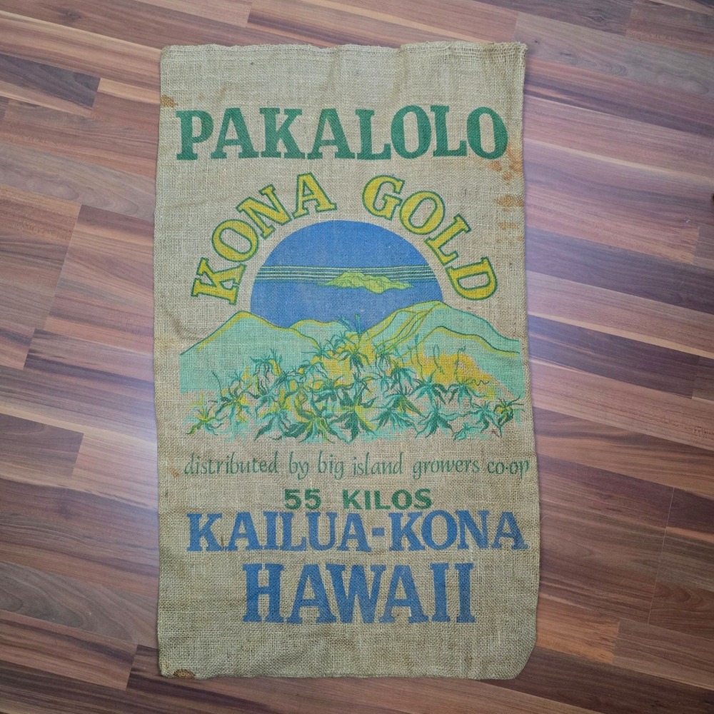 Vintage Pakalolo Kona Gold Hawaii Burlap Sack 55 Kilos Big Island Growers Co-Op